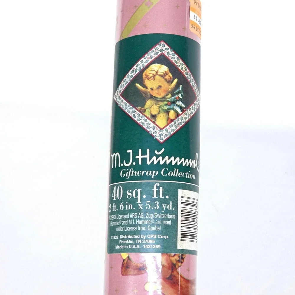 M. J.‎ Hummel Christmas Wrapping Paper 40 sq ft Vintage 1993 Pink Angels Sealed